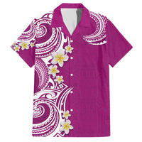 Aloha Polynesian Plumeria Flower Family Matching Short Sleeve Bodycon Dress and Hawaiian Shirt Pink Color