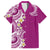 Aloha Polynesian Plumeria Flower Family Matching Short Sleeve Bodycon Dress and Hawaiian Shirt Pink Color