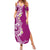 Aloha Polynesian Plumeria Flower Family Matching Summer Maxi Dress and Hawaiian Shirt Pink Color