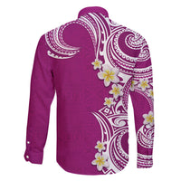 Aloha Polynesian Plumeria Flower Family Matching Tank Maxi Dress and Hawaiian Shirt Pink Color