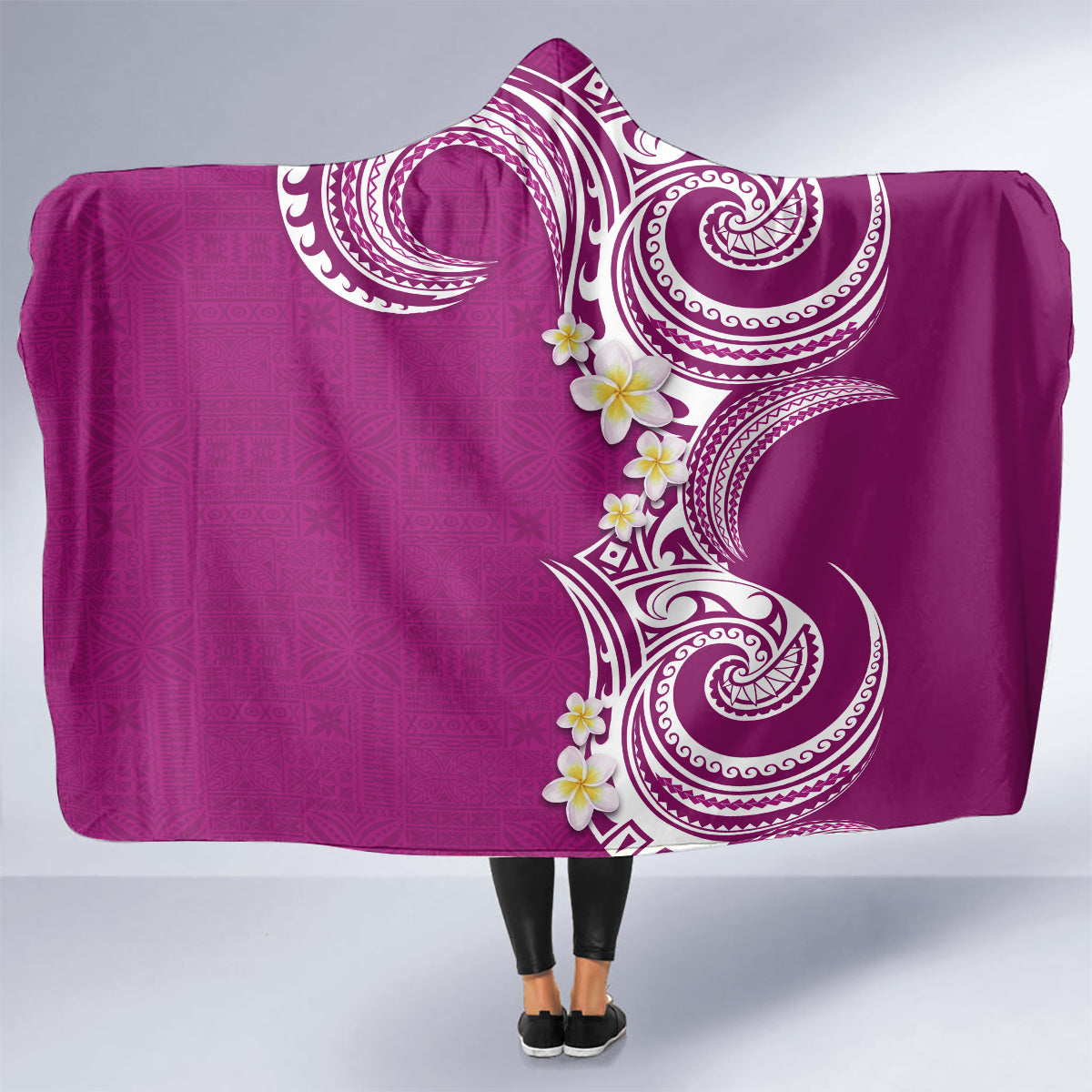 Aloha Polynesian Plumeria Flower Hooded Blanket Pink Color LT03 - Polynesian Pride