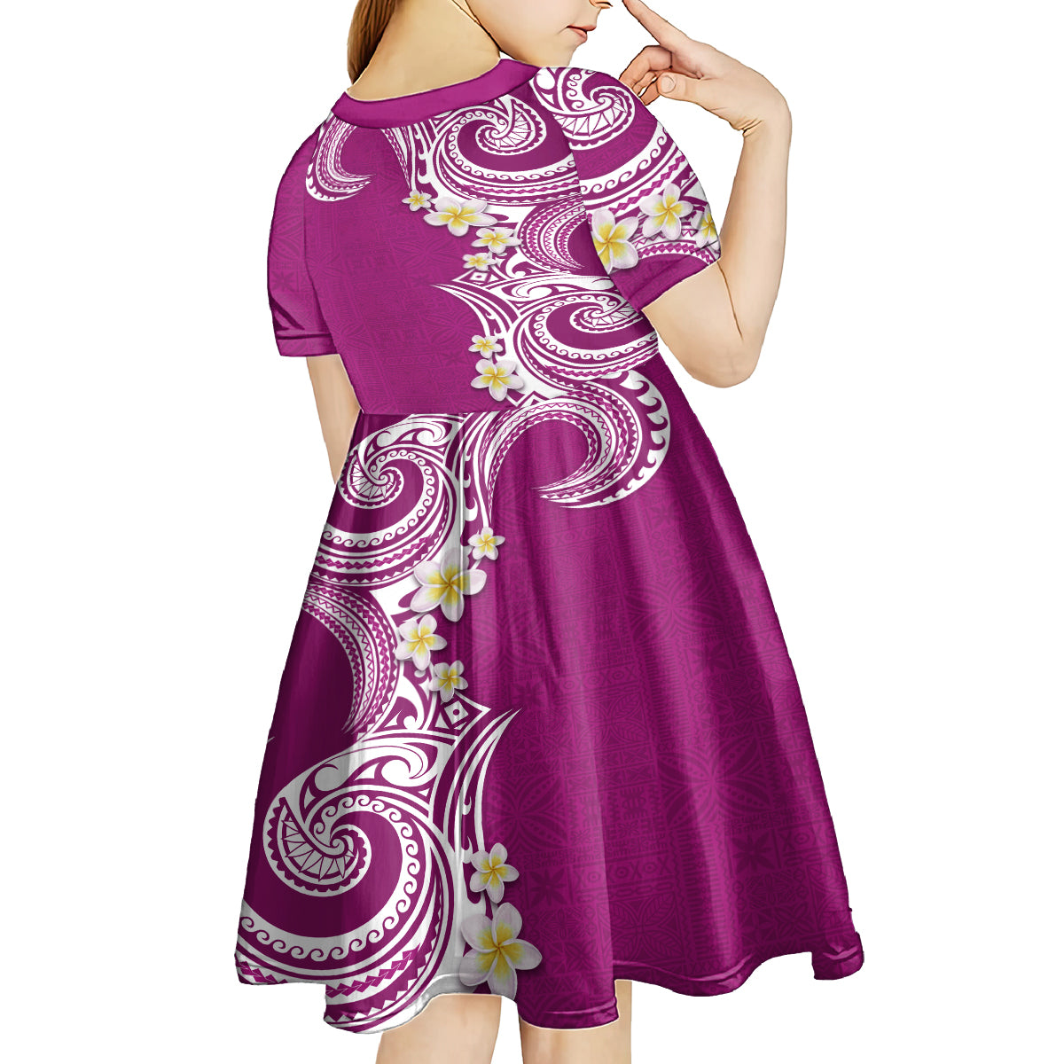 Aloha Polynesian Plumeria Flower Kid Short Sleeve Dress Pink Color LT03 - Polynesian Pride