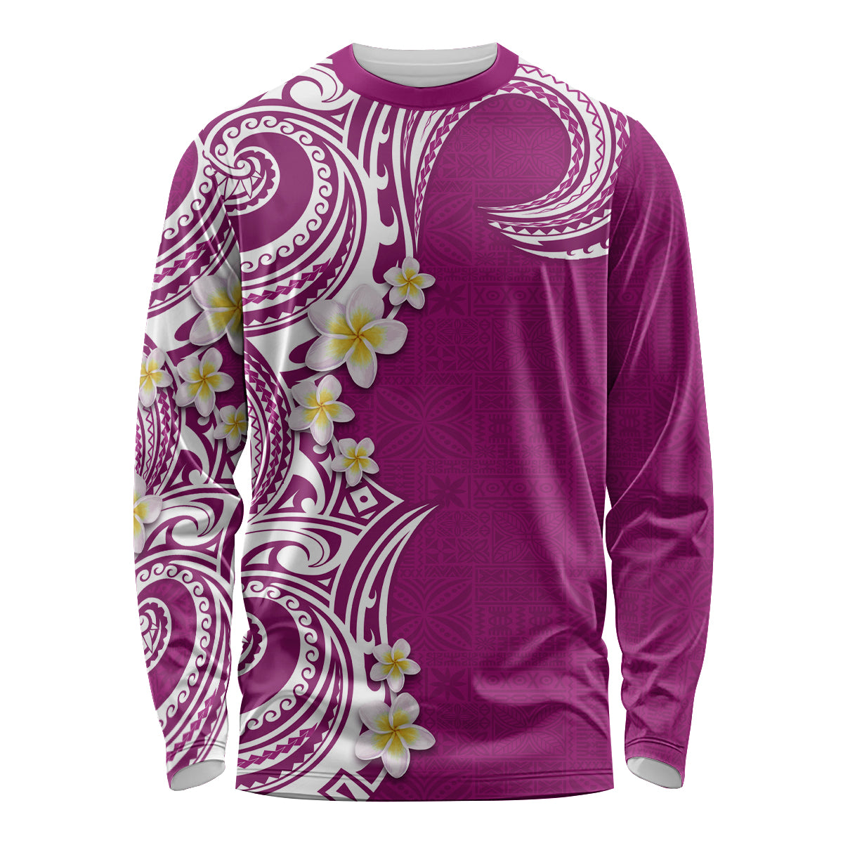 Aloha Polynesian Plumeria Flower Long Sleeve Shirt Pink Color