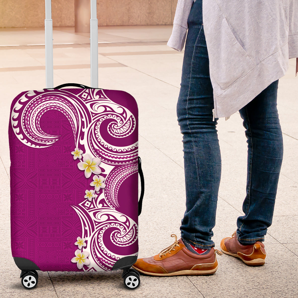 Aloha Polynesian Plumeria Flower Luggage Cover Pink Color