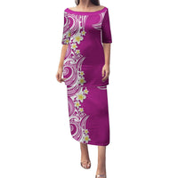 Aloha Polynesian Plumeria Flower Puletasi Pink Color LT03 Long Dress Pink - Polynesian Pride