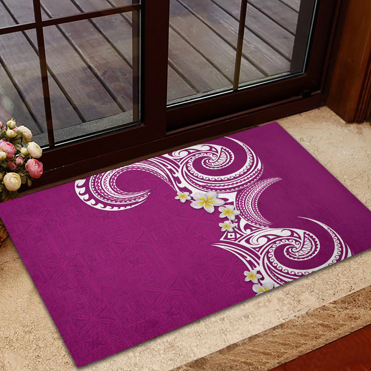 Aloha Polynesian Plumeria Flower Rubber Doormat Pink Color LT03 - Polynesian Pride