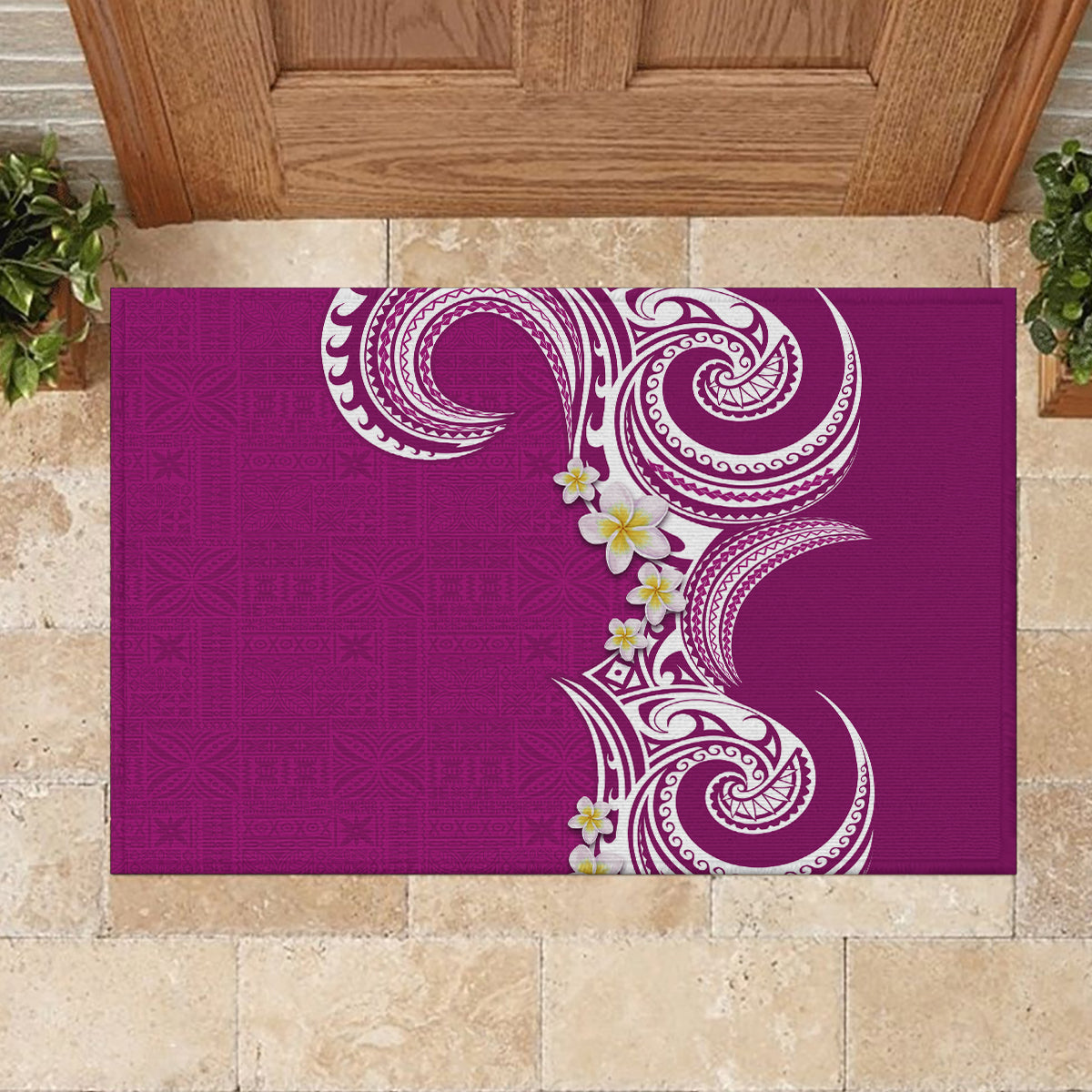 Aloha Polynesian Plumeria Flower Rubber Doormat Pink Color LT03 - Polynesian Pride