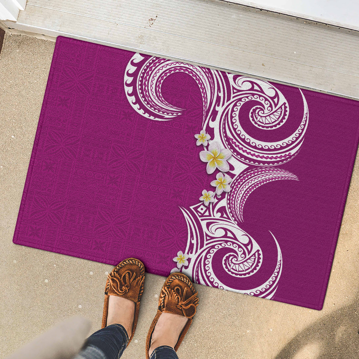 Aloha Polynesian Plumeria Flower Rubber Doormat Pink Color LT03 - Polynesian Pride