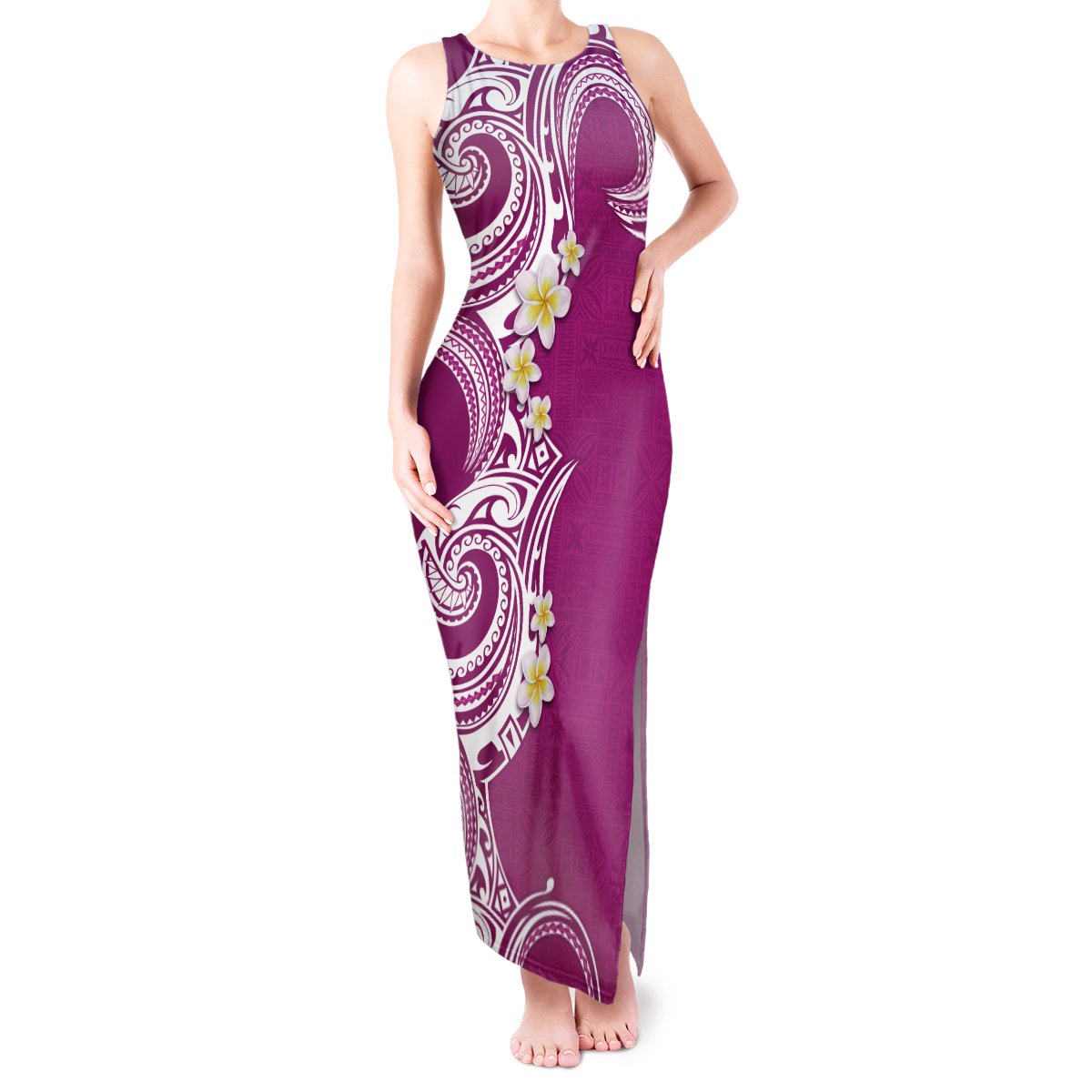 Aloha Polynesian Plumeria Flower Tank Maxi Dress Pink Color LT03 Women Pink - Polynesian Pride