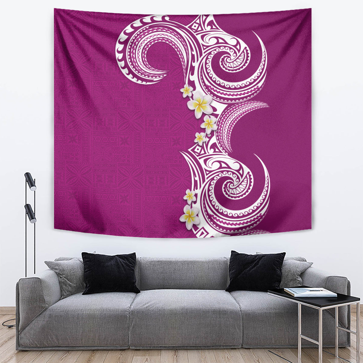 Aloha Polynesian Plumeria Flower Tapestry Pink Color