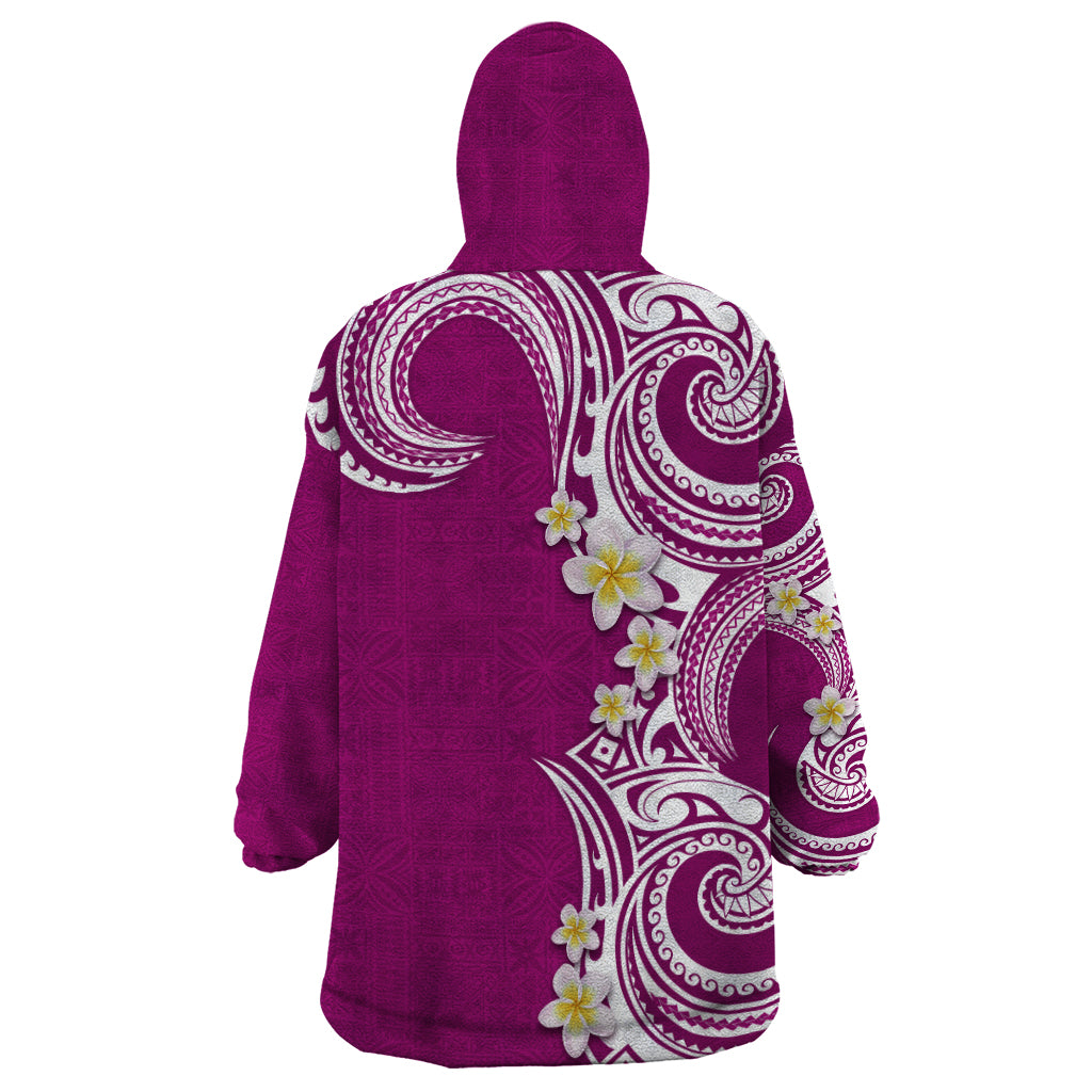 Aloha Polynesian Plumeria Flower Wearable Blanket Hoodie Pink Color LT03 - Polynesian Pride
