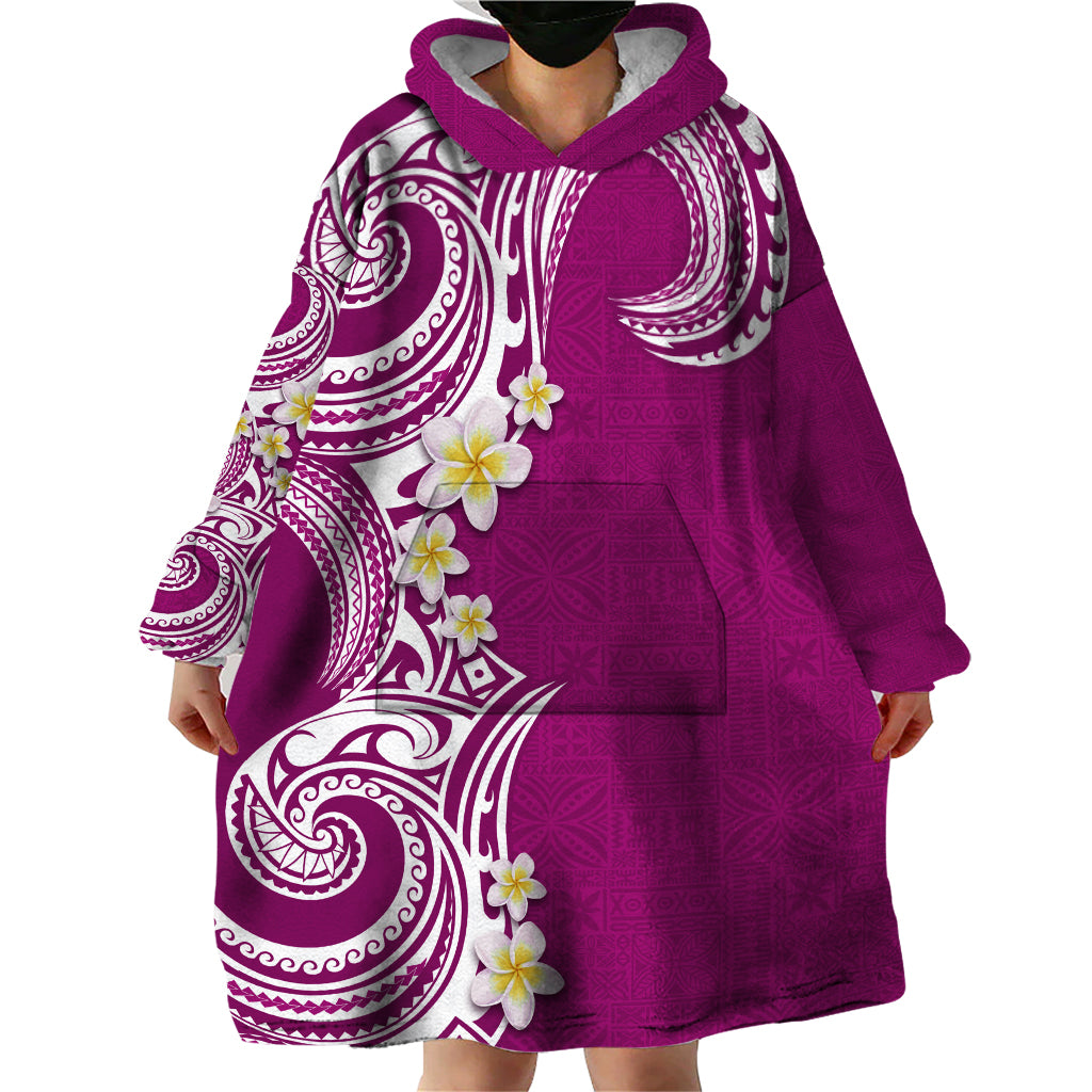 Aloha Polynesian Plumeria Flower Wearable Blanket Hoodie Pink Color LT03 - Polynesian Pride