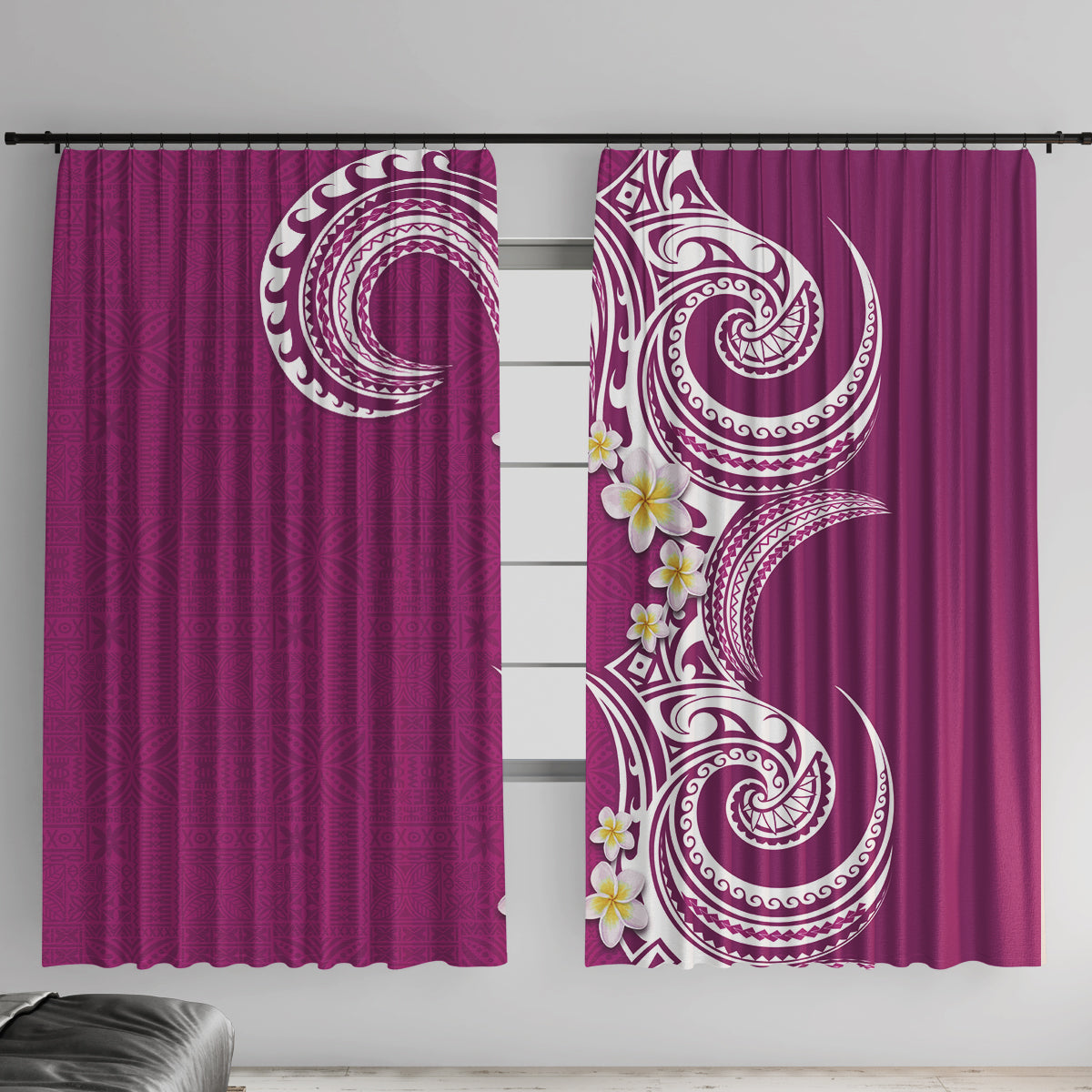 Aloha Polynesian Plumeria Flower Window Curtain Pink Color