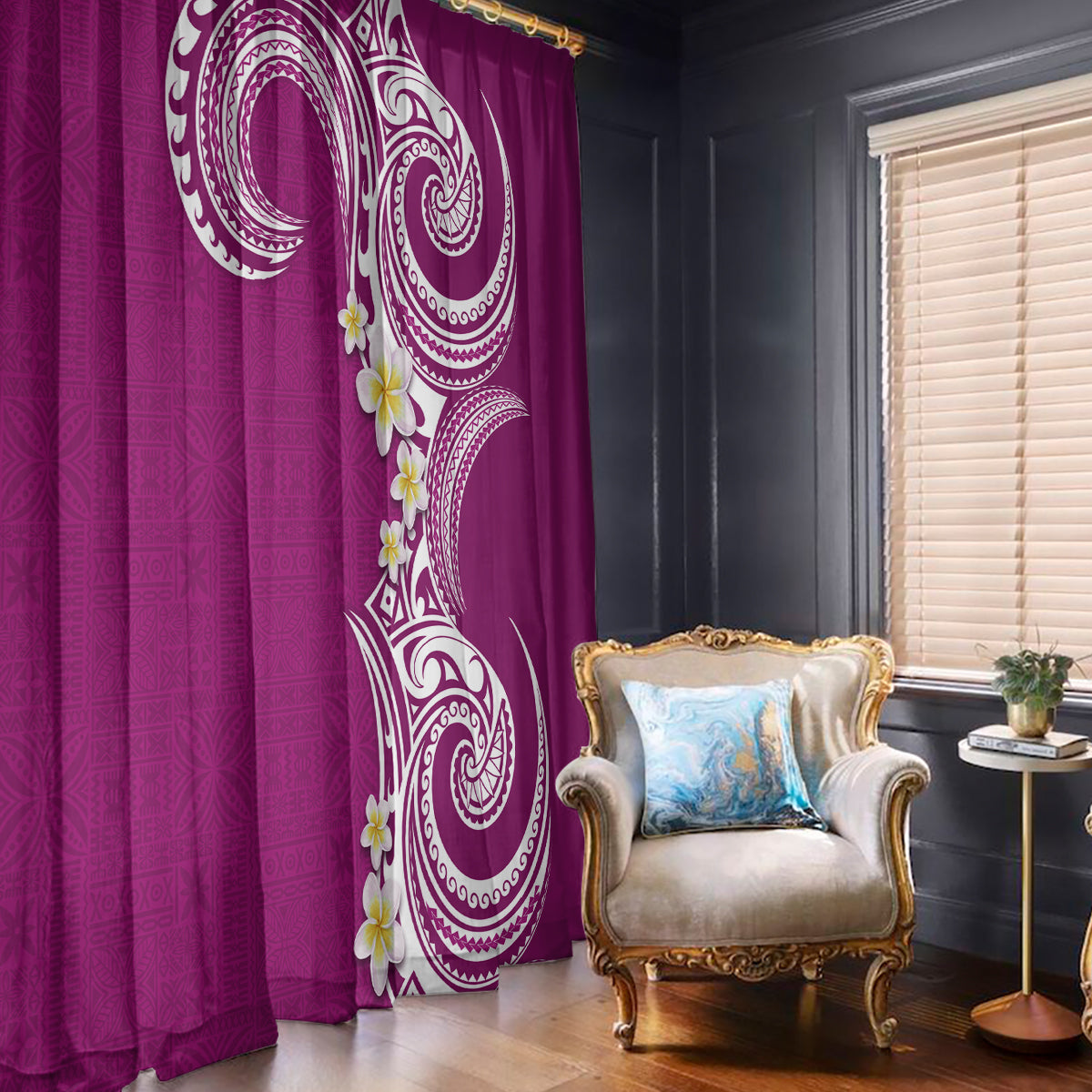 Aloha Polynesian Plumeria Flower Window Curtain Pink Color LT03 - Polynesian Pride
