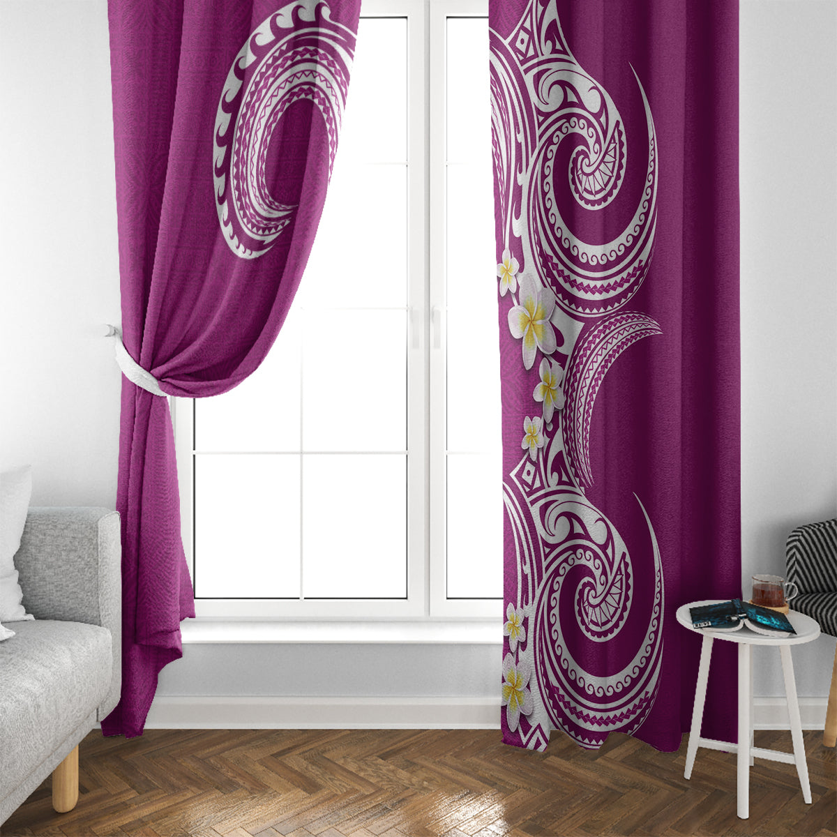 Aloha Polynesian Plumeria Flower Window Curtain Pink Color LT03 - Polynesian Pride