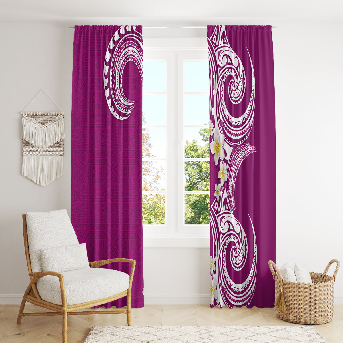 Aloha Polynesian Plumeria Flower Window Curtain Pink Color LT03 - Polynesian Pride