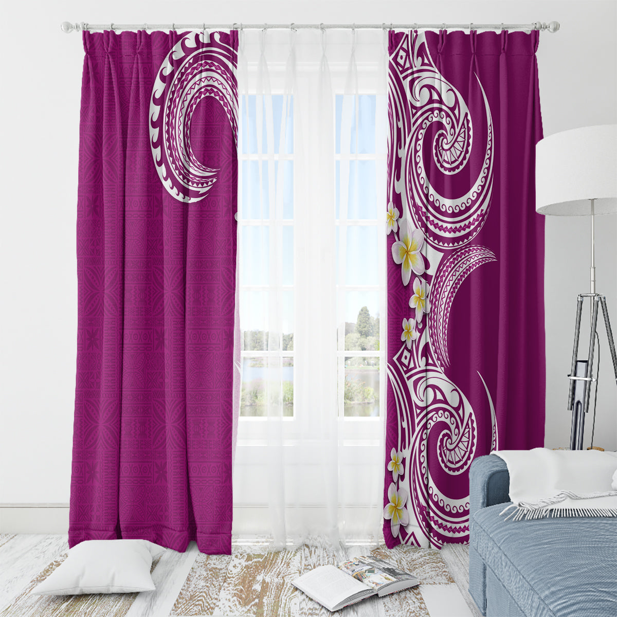 Aloha Polynesian Plumeria Flower Window Curtain Pink Color LT03 - Polynesian Pride
