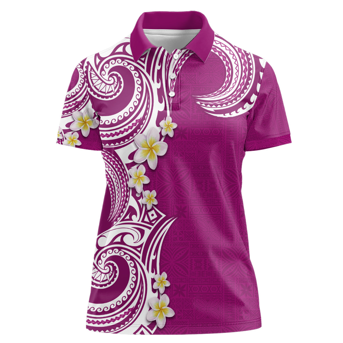 Aloha Polynesian Plumeria Flower Women Polo Shirt Pink Color