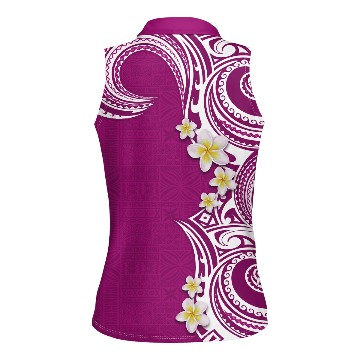 Aloha Polynesian Plumeria Flower Women Sleeveless Polo Shirt Pink Color