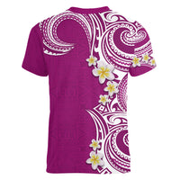 Aloha Polynesian Plumeria Flower Women V-Neck T-Shirt Pink Color