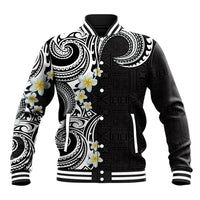 Aloha Polynesian Plumeria Flower Baseball Jacket Black White Color LT03 Unisex Black - Polynesian Pride
