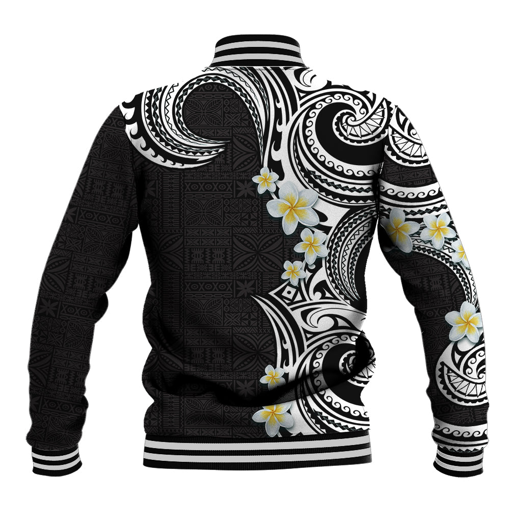 Aloha Polynesian Plumeria Flower Baseball Jacket Black White Color LT03 - Polynesian Pride