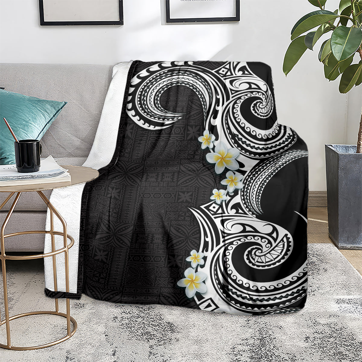 Aloha Polynesian Plumeria Flower Blanket Black White Color LT03 - Polynesian Pride