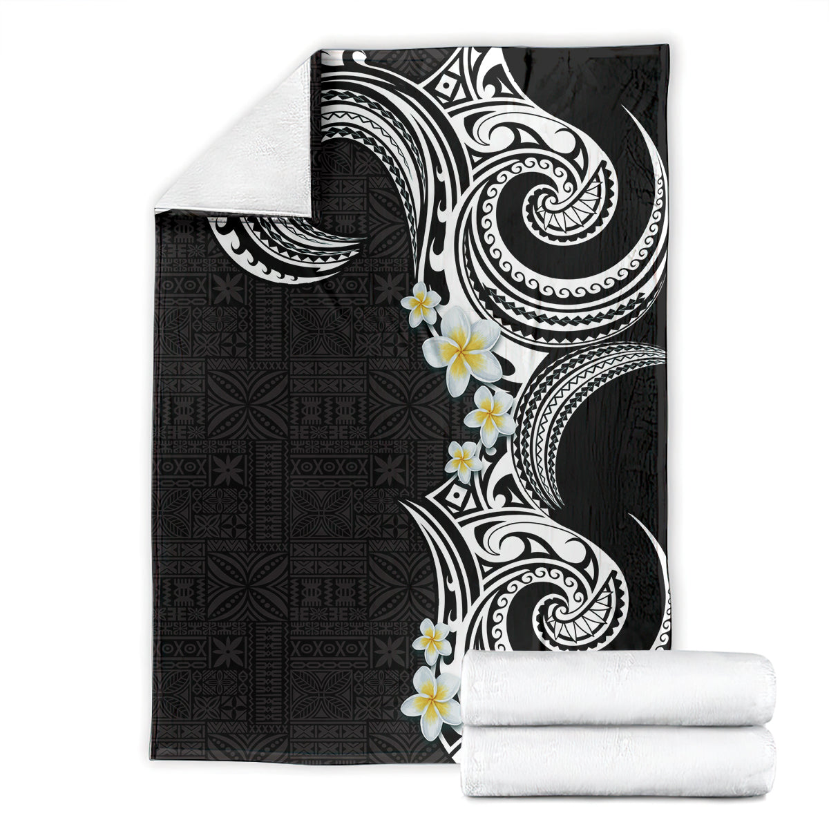 Aloha Polynesian Plumeria Flower Blanket Black White Color LT03 - Polynesian Pride