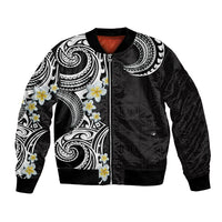 Aloha Polynesian Plumeria Flower Bomber Jacket Black White Color LT03 Unisex Black - Polynesian Pride