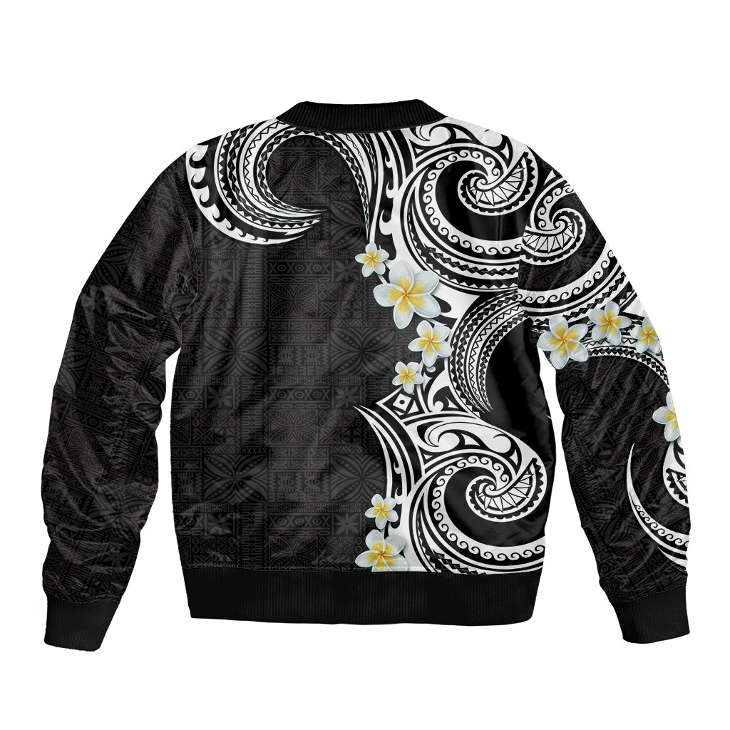 Aloha Polynesian Plumeria Flower Bomber Jacket Black White Color LT03 - Polynesian Pride