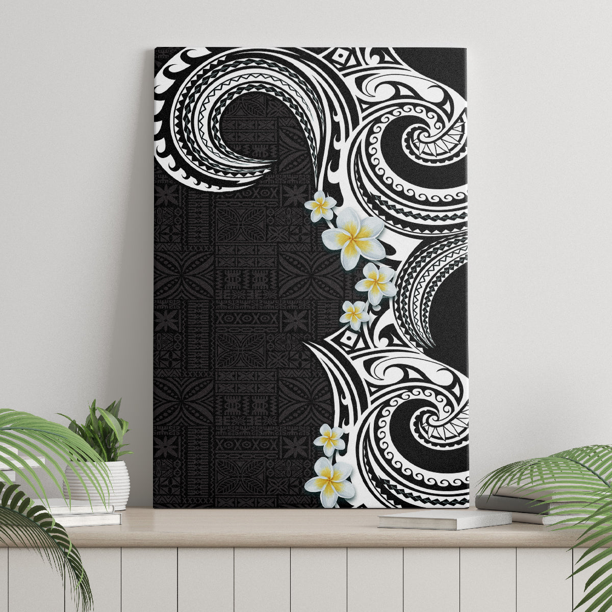 Aloha Polynesian Plumeria Flower Canvas Wall Art Black White Color LT03 - Polynesian Pride