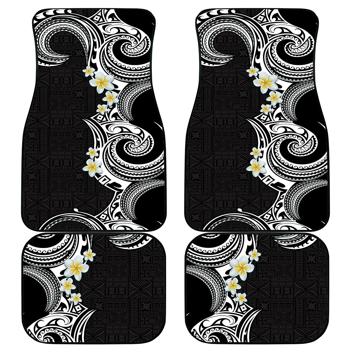 Aloha Polynesian Plumeria Flower Car Mats Black White Color LT03 - Polynesian Pride