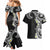 Aloha Polynesian Plumeria Flower Couples Matching Mermaid Dress and Hawaiian Shirt Black White Color