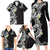 Aloha Polynesian Plumeria Flower Family Matching Long Sleeve Bodycon Dress and Hawaiian Shirt Black White Color