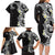 Aloha Polynesian Plumeria Flower Family Matching Long Sleeve Bodycon Dress and Hawaiian Shirt Black White Color