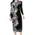 Aloha Polynesian Plumeria Flower Family Matching Long Sleeve Bodycon Dress and Hawaiian Shirt Black White Color