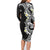 Aloha Polynesian Plumeria Flower Family Matching Long Sleeve Bodycon Dress and Hawaiian Shirt Black White Color