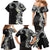 Aloha Polynesian Plumeria Flower Family Matching Mermaid Dress and Hawaiian Shirt Black White Color