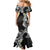 Aloha Polynesian Plumeria Flower Family Matching Mermaid Dress and Hawaiian Shirt Black White Color