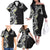 Aloha Polynesian Plumeria Flower Family Matching Off The Shoulder Long Sleeve Dress and Hawaiian Shirt Black White Color