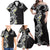 Aloha Polynesian Plumeria Flower Family Matching Off Shoulder Maxi Dress and Hawaiian Shirt Black White Color