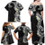 Aloha Polynesian Plumeria Flower Family Matching Off Shoulder Maxi Dress and Hawaiian Shirt Black White Color