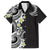 Aloha Polynesian Plumeria Flower Family Matching Off Shoulder Maxi Dress and Hawaiian Shirt Black White Color