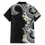 Aloha Polynesian Plumeria Flower Family Matching Off Shoulder Short Dress and Hawaiian Shirt Black White Color