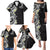 Aloha Polynesian Plumeria Flower Family Matching Puletasi and Hawaiian Shirt Black White Color