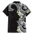 Aloha Polynesian Plumeria Flower Family Matching Short Sleeve Bodycon Dress and Hawaiian Shirt Black White Color