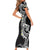 Aloha Polynesian Plumeria Flower Family Matching Short Sleeve Bodycon Dress and Hawaiian Shirt Black White Color