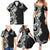 Aloha Polynesian Plumeria Flower Family Matching Summer Maxi Dress and Hawaiian Shirt Black White Color