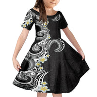 Aloha Polynesian Plumeria Flower Family Matching Tank Maxi Dress and Hawaiian Shirt Black White Color