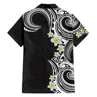 Aloha Polynesian Plumeria Flower Family Matching Tank Maxi Dress and Hawaiian Shirt Black White Color